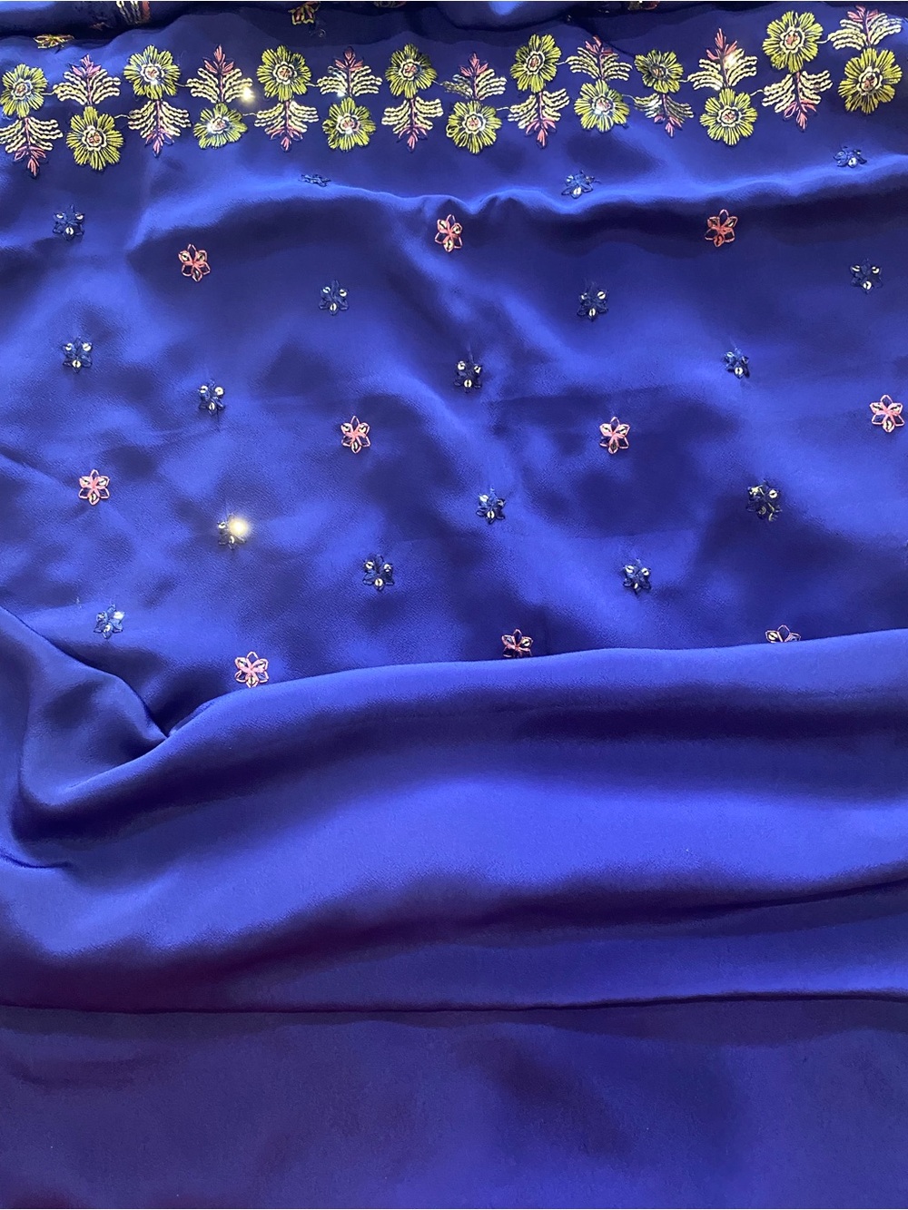 Embellished Navy Blue Formal  3 piece unstitched Indian dress top,bottom dupata - Picture 6 of 9